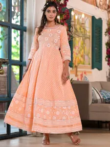 Sangria Floral Printed Pure Cotton A-line Angrakha Kurta