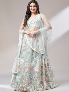 panchhi Embroidered Sequinned Semi-Stitched Lehenga & Unstitched Blouse With Dupatta