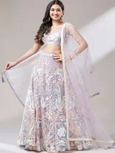 panchhi Embroidered Sequinned Semi-Stitched Lehenga & Unstitched Blouse With Dupatta