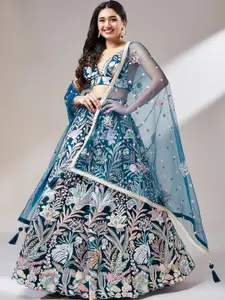 panchhi Embroidered Sequinned Semi-Stitched Lehenga & Unstitched Blouse With Dupatta