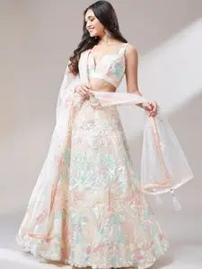 panchhi Embroidered Sequinned Semi-Stitched Lehenga & Unstitched Blouse With Dupatta