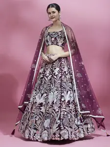 panchhi Embroidered Sequinned Semi-Stitched Lehenga & Unstitched Blouse With Dupatta