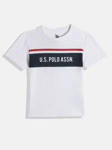 U.S. Polo Assn. Kids Boys Brand Logo Print & Striped Nautical Knitted Pure Cotton T-shirt
