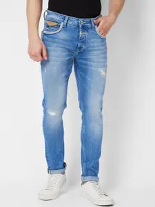 SPYKAR Men Slim Fit  Narrow Low-Rise Mildly Distressed Heavy Fade Jeans