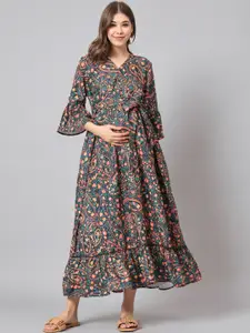 The Dry State Black Paisley Printed Bell Sleeve Maternity A-Line Dress