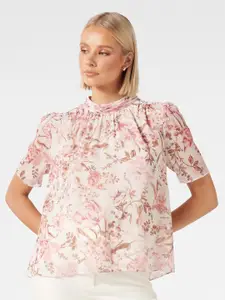 Forever New Floral Printed High Neck Puffed Sleeves Blouson Top