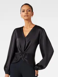 Forever New V-Neck Puff Sleeves Twisted Satin Top