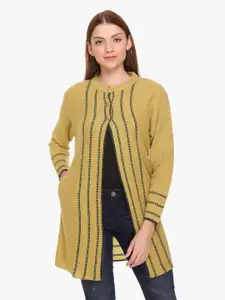 CLAPTON Striped Woollen Longline Front Open Sweaters