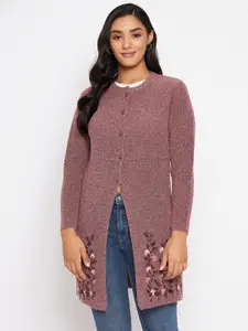 CLAPTON Floral Embroidered Woollen Longline Cardigan Sweaters