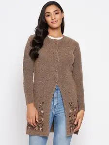 CLAPTON Floral Embroidered Woollen Longline Cardigan Sweaters