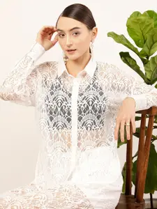 STREET 9 White Contemporary Self Design Casual Shirt