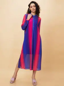 Globus Colourblocked Semi Sheer Net A-Line Midi Dress With Slip