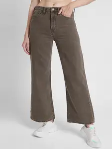 SPYKAR Women Wide Leg Fit Clean Look High-Rise Cotton Jeans