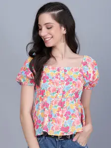 Mast & Harbour Pink & Blue Floral Printed A-Line Top