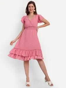 D 'VESH Polka Dot Printed Flutter Sleeve Fit & Flare Dress