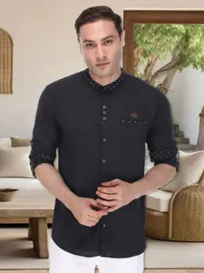 Kuons Avenue Smart Slim Fit Roll Up Sleeves Linen Cotton Casual Shirt