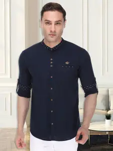 Kuons Avenue Smart Slim Fit Roll Up Sleeves Linen Cotton Casual Shirt