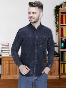Kuons Avenue Smart Slim Fit Faded Denim Weave Denim Casual Shirt