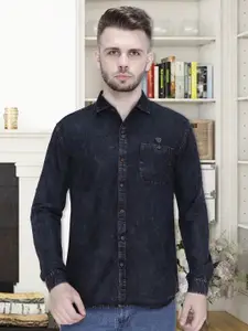 Kuons Avenue Smart Slim Fit Faded Denim Weave Denim Casual Shirt