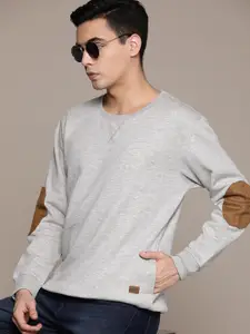 The Roadster Lifestyle Co. Solid Elbow Patch Sweatshirt