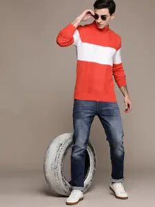 The Roadster Lifestyle Co. Cable Knit Colourblocked Acrylic Pullover