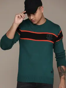 The Roadster Lifestyle Co. Horizontally Striped Round-Neck Acrylic Pullover