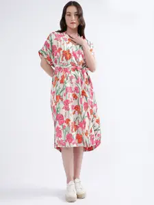 GANT Floral Printed Extended Sleeves A-Line Midi Dress