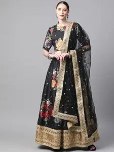 Zeel Clothing Printed Sequinned Semi-Stitched Lehenga & Unstitched Blouse With Dupatta
