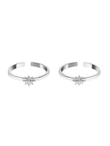 March by FableStreet 925 Sterling Silver Rhodium-Plated CZ-Studded Oxidized Toe Rings
