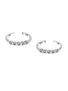 March by FableStreet 925 Sterling Silver Rhodium-Plated CZ-Studded Oxidized Toe Rings