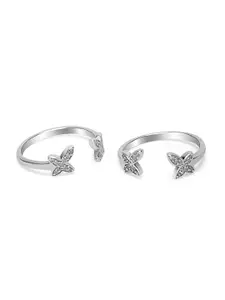 March by FableStreet 925 Sterling Silver Oxidized Rhodium-Plated CZ-Studded Toe Rings