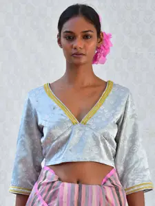 Chidiyaa V-Neck Silk Saree Blouse