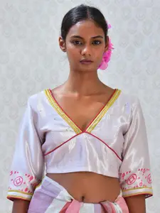 Chidiyaa V-Neck Silk Saree Blouse