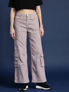 Mast & Harbour Women Wide Leg High-Rise Cargo Style Stretchable Jeans