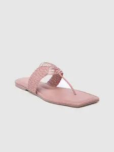 Inc 5 Women Textured T-Strap Flats