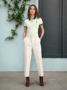 U.S. Polo Assn. Women Polo Collar Slim Fit Cotton T-shirt