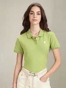 U.S. Polo Assn. Women Polo Collar Regular Fit Cotton Casual T-shirt