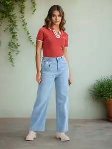 U.S. Polo Assn. Women Polo Collar Slim Fit Cotton T-shirt