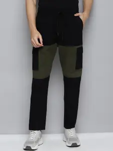 Kook N Keech Men Olive Green & Black Colourblocked Mid-Rise Cotton Track Pants