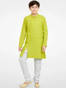 BAESD Boys Self Design Band Collar Straight Kurta With Pyjamas