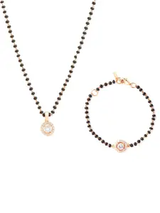 MINUTIAE Rose Gold Plated Crystal Studded Mangalsutra With Bracelet