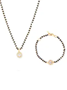 MINUTIAE Gold-Plated Crystal Studded Necklace and Bracelet