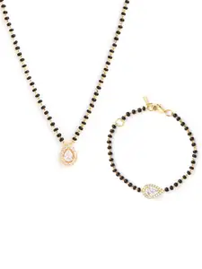 MINUTIAE Gold-Plated Studded & Beaded Mangalsutra with Bracelet