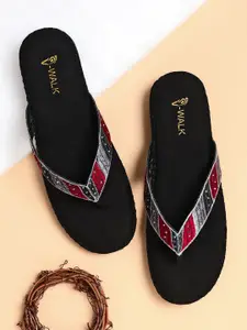 V-WALK Embroidered Open Toe Flats