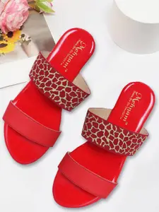 MEHNAM Printed Two Strap Open Toe Flats