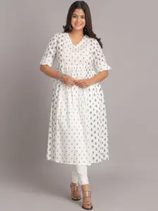 SUTI Ethnic Motifs Printed V-Neck Cotton A-Line Kurta