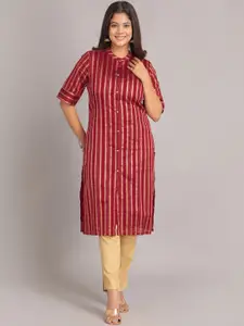 SUTI Ethnic Motifs Woven Design Mandarin Collar Cotton Straight Kurta