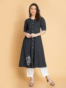 SUTI Striped A-Line Thread Work Kurta