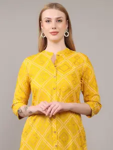 SUTI Geometric Printed Mandarin Collar Roll-Up Sleeves A-Line Kurta