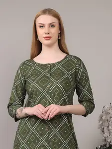 SUTI Geometric Printed Roll-Up Sleeves A-Line Kurta